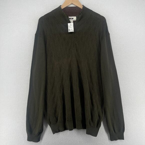 JOSEPH ABBOUD Sweater Mens 2XL Cotton Cashmere 1/4 Zip Pullover Olive Green NEW - Picture 1 of 14